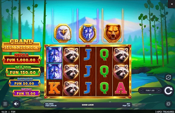3 Apex Treasures - pantalla de juego principal con carretes de 5x3