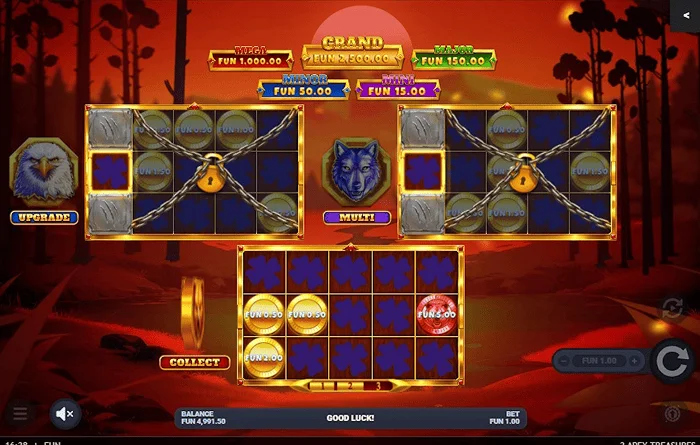3 Apex Treasures - hold & win activado con cuadrícula de lobos